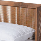 Baxton Studio Rina Mid-Century Modern Ash Wanut Finished Wood and Synthetic Rattan Full Size Platform Bed with Wrap-Around Headboard