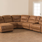 Baxton Studio Mistral Modern and Contemporary Light Brown Palomino Suede 6-Piece Sectional with Recliners Corner Lounge Suite