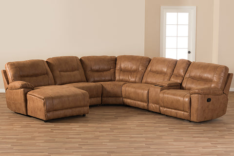 Baxton Studio Mistral Modern and Contemporary Light Brown Palomino Suede 6-Piece Sectional with Recliners Corner Lounge Suite