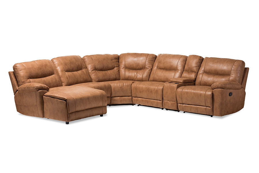 Baxton Studio Mistral Modern and Contemporary Light Brown Palomino Suede 6-Piece Sectional with Recliners Corner Lounge Suite