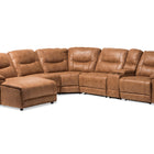 Baxton Studio Mistral Modern and Contemporary Light Brown Palomino Suede 6-Piece Sectional with Recliners Corner Lounge Suite