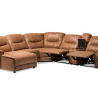 Baxton Studio Mistral Modern and Contemporary Light Brown Palomino Suede 6-Piece Sectional with Recliners Corner Lounge Suite