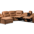 Baxton Studio Mistral Modern and Contemporary Light Brown Palomino Suede 6-Piece Sectional with Recliners Corner Lounge Suite