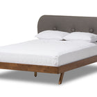 Baxton Studio Penelope Mid-Century Modern Solid Walnut Wood Grey Fabric Upholstered King Size Platform Bed