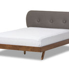 Baxton Studio Penelope Mid-Century Modern Solid Walnut Wood Grey Fabric Upholstered King Size Platform Bed