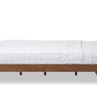 Baxton Studio Penelope Mid-Century Modern Solid Walnut Wood Grey Fabric Upholstered King Size Platform Bed