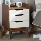 Baxton Studio Brighton Mid-Century Modern White and Walnut Wood 3-Drawer Storage Nightstand