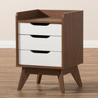 Baxton Studio Brighton Mid-Century Modern White and Walnut Wood 3-Drawer Storage Nightstand