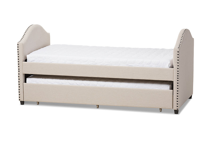 Baxton Studio Alessia Modern and Contemporary Beige Fabric Upholstered Daybed with Guest Trundle Bed