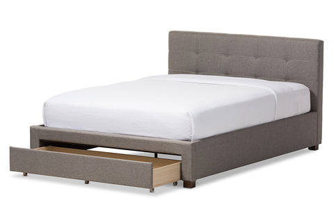 Baxton Studio Brandy Modern and Contemporary Grey Fabric Upholstered Queen Size Platform Bed with Storage Drawer