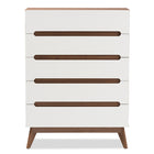 Baxton Studio Calypso Mid-Century Modern White and Walnut Wood 5-Drawer Storage Chest