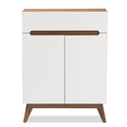 Baxton Studio Calypso Mid-Century Modern White and Walnut Wood Storage Shoe Cabinet