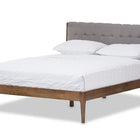 Baxton Studio Clifford Mid-Century Light Grey Fabric and Medium Brown Finish Wood Full Size Platform Bed