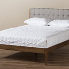 Baxton Studio Clifford Mid-Century Light Grey Fabric and Medium Brown Finish Wood Full Size Platform Bed