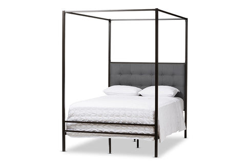 Baxton Studio Eleanor Vintage Industrial Black Finished Metal Canopy Queen Bed