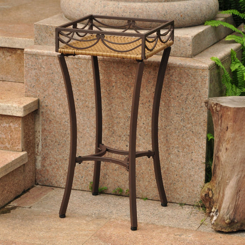 International Caravan Valencia Resin Wicker/Steel Square Plant Stand - Outdoor Furniture