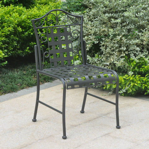 International Caravan Mandalay Iron Patio Set of 2 Bistro Chairs - Antique Black - Outdoor Furniture