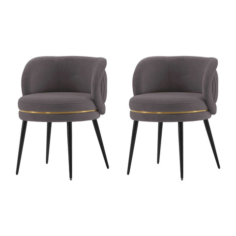 Manhattan Comfort Modern Kaya Pleated Velvet Dining Chair in Grey - Set of 2-Modern Room Deco