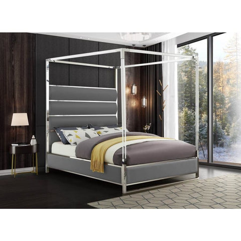 Meridian Furniture Encore Faux Leather King Bed - Grey - Bedroom Beds