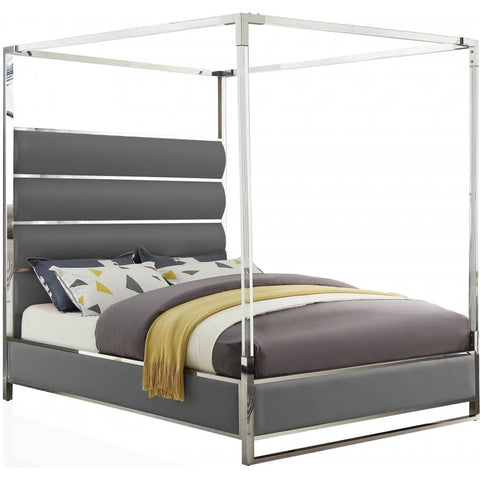 Meridian Furniture Encore Faux Leather King Bed - Grey - Bedroom Beds