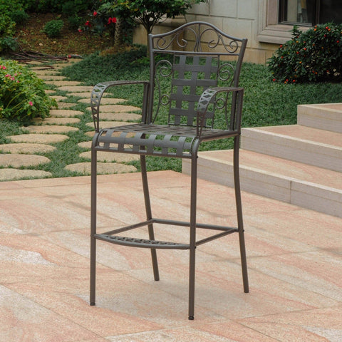 International Caravan Set of 2 Mandalay Iron Bar Height Chair - Antique Black - Outdoor Furniture