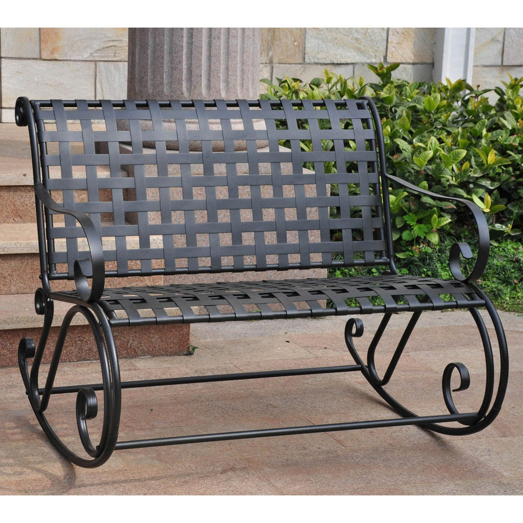 International Caravan Mandalay Iron Bench Rocker - Antique Black - Outdoor Furniture