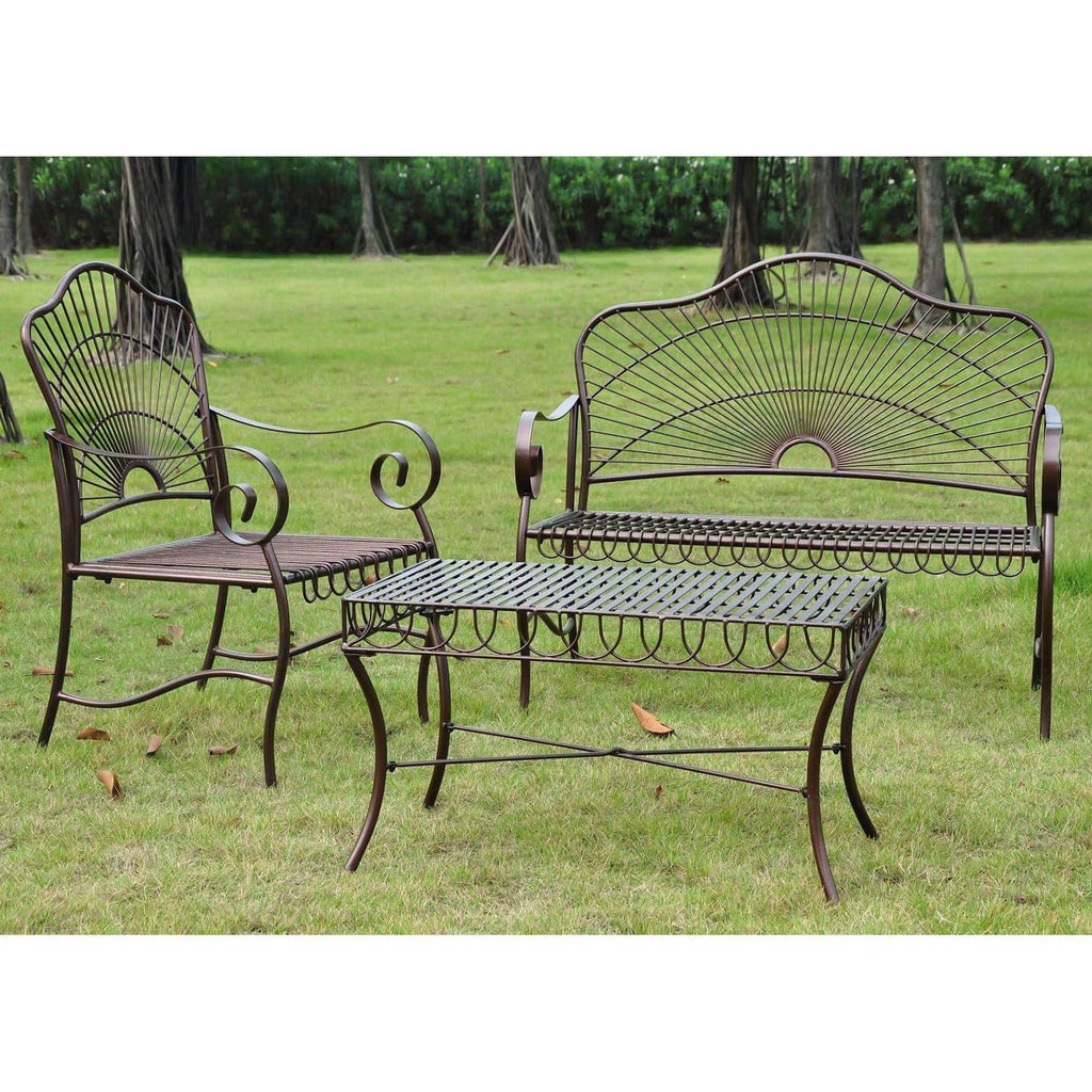 International Caravan Set of Three Sun Ray Iron Settee Group - Outdoor Furniture