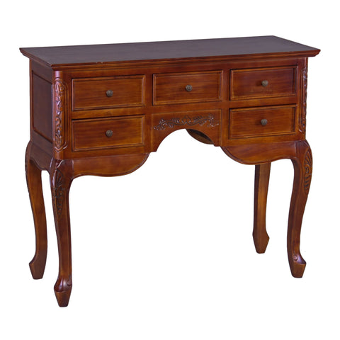 International Caravan Carved 5-Drawer Queen Anne Wall Table - Drawers & Dressers