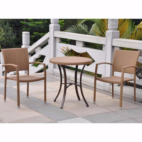 International Caravan Set of Three Barcelona Resin Wicker Bistro Group - Honey - Outdoor Furniture