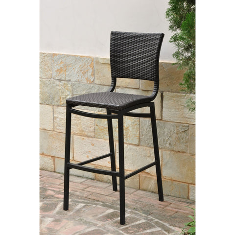 International Caravan Barcelona Set of Two Resin Wicker/Aluminum Bar Stools - Chocolate - Outdoor Furniture