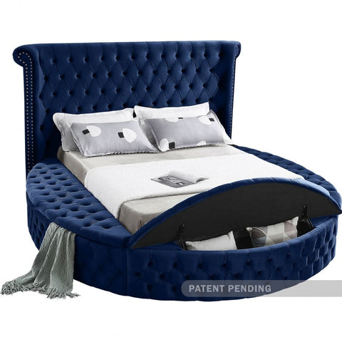 Meridian Furniture Luxus Velvet King Bed - Navy - Bedroom Beds