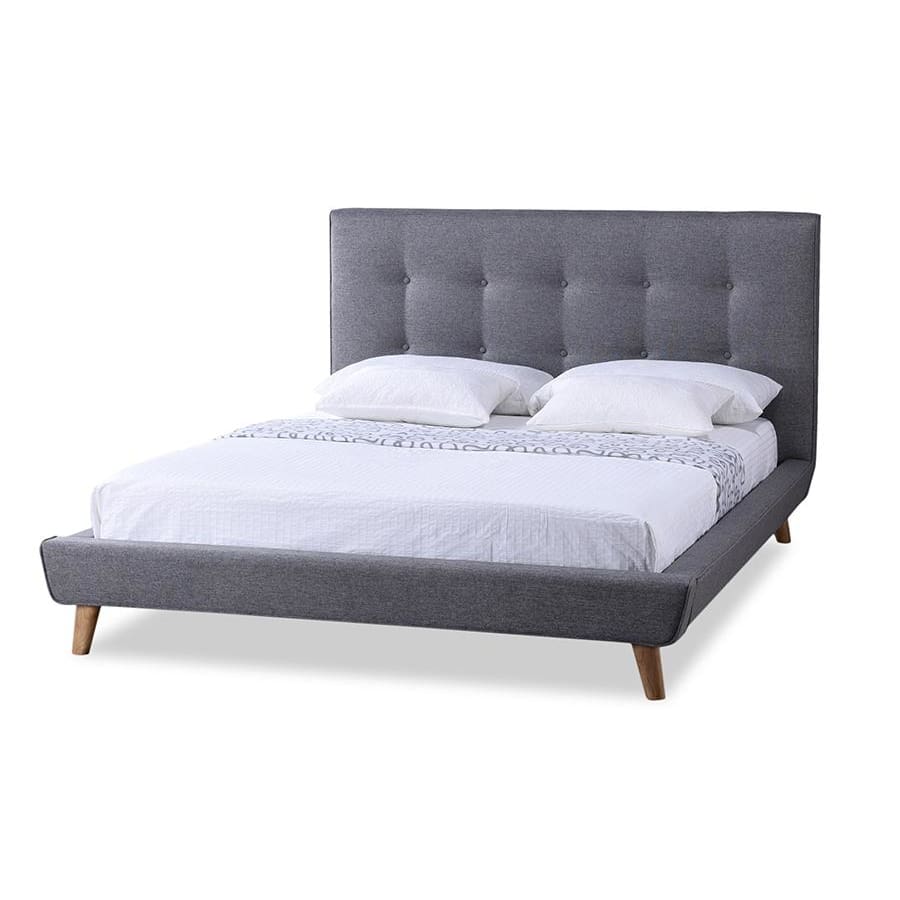 Baxton Studio Jonesy Scandinavian Style Mid-century Grey Fabric Upholstered Full Size Platform Bed - Bedroom Furniture