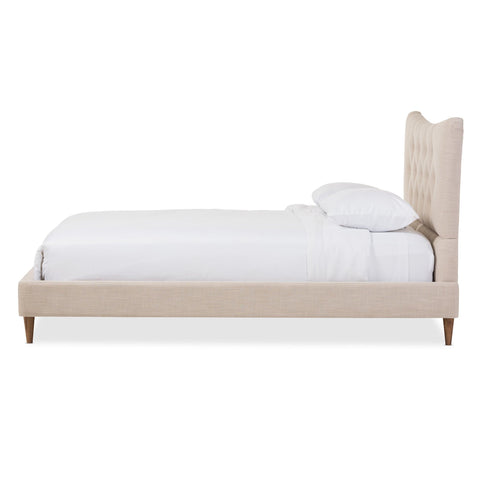 Baxton Studio Hannah Mid-Century Modern Beige Linen Queen Size Platform Bed - Bedroom Furniture