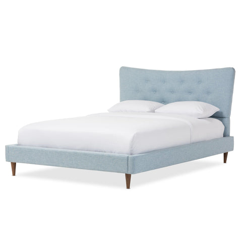 Baxton Studio Hannah Mid-Century Modern Sky Blue Fabric Queen Size Platform Bed - Bedroom Furniture