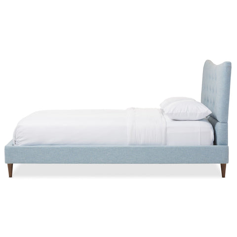 Baxton Studio Hannah Mid-Century Modern Sky Blue King Size Fabric Platform Bed - Bedroom Furniture