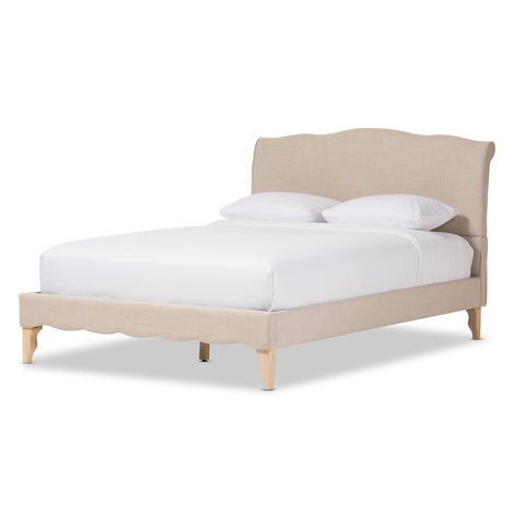 Baxton Studio Fannie French Classic Modern Style Beige Linen Fabric Queen Size Platform Bed - Bedroom Furniture