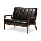 Baxton Studio Nikko Mid-century Modern Scandinavian Style Dark Brown Faux Leather Wooden 2-Seater Loveseat - Living Room Furniture