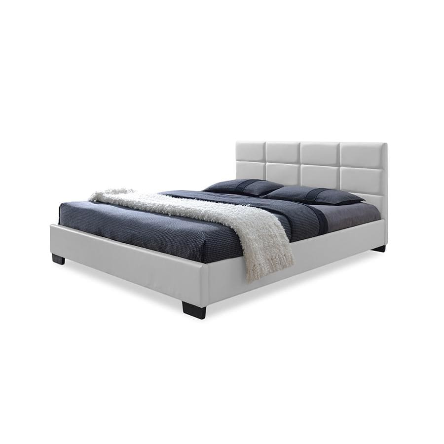 Baxton Studio Vivaldi Modern and Contemporary White Faux Leather Padded Platform Base Queen Size Bed Frame - Bedroom Furniture