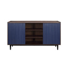 Manhattan Comfort Duane 59.05 Modern Ribbed Sideboard with Adjustable Shelves in Dark Brown and Navy Blue