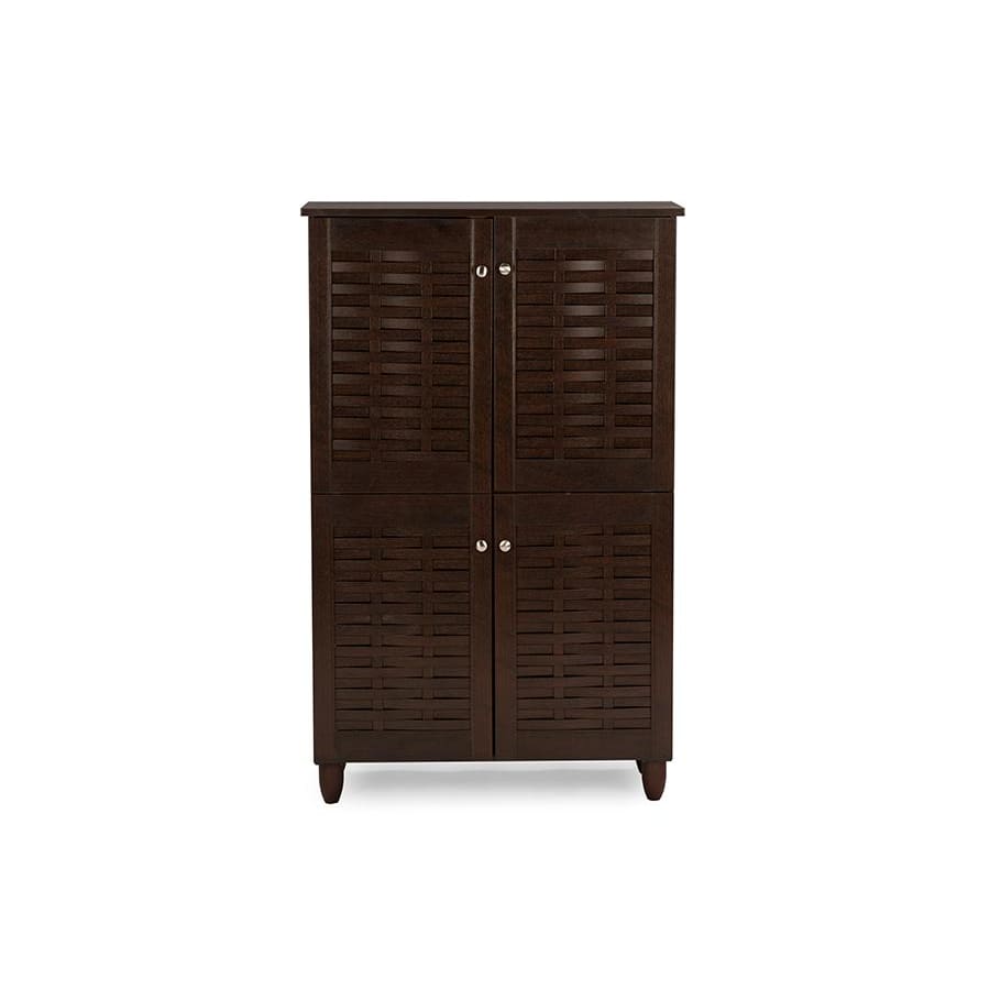 Baxton Studio Winda Modern and Contemporary 4-Door Dark Brown Wooden Entryway Shoes Storage Cabinet - Entryway Furniture